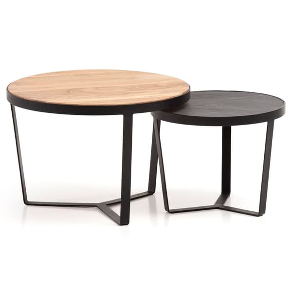 Rootz 2-delat set moderna soffbord - Runda bord - Soffbord - Naturträ ådring - Elegant stenlook - Handgjord - Unik design - Stort bord: 60 cm x 60 cm