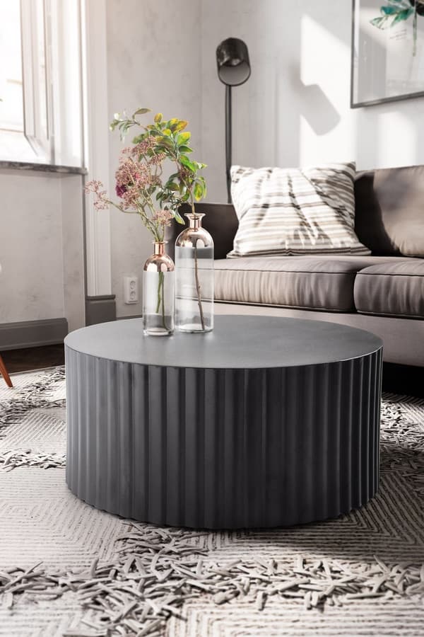 Rootz Modern Design Sofabord - Rundt bord - Elegant Lamellook - Håndlavet - Anti-Slip Nubs - Pulverlakeret jern - 67cm x 67cm x 31cm