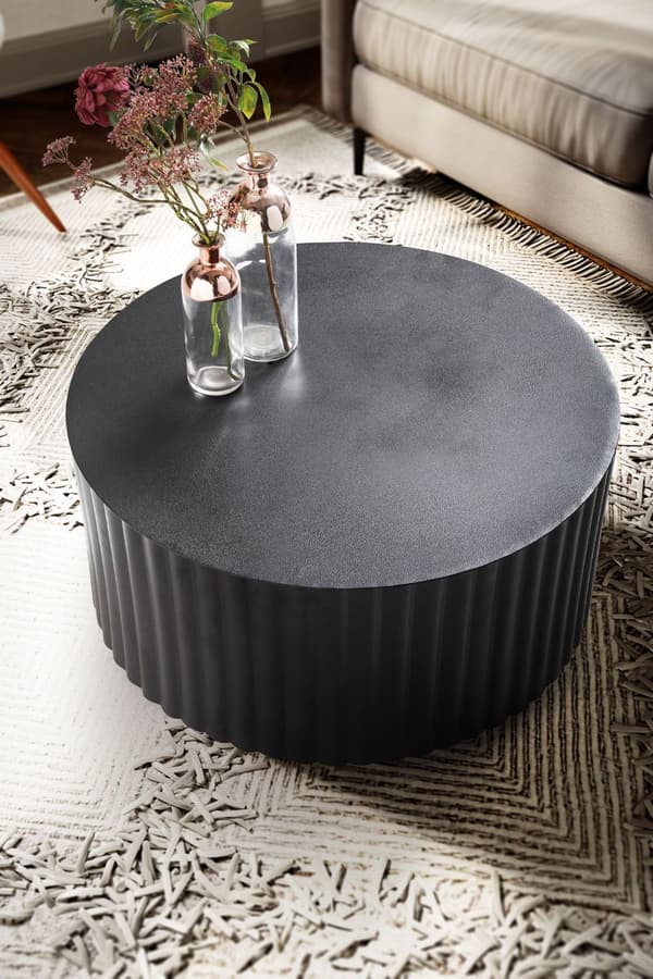 Rootz Modern Design Sofabord - Rundt bord - Elegant Lamellook - Håndlavet - Anti-Slip Nubs - Pulverlakeret jern - 67cm x 67cm x 31cm