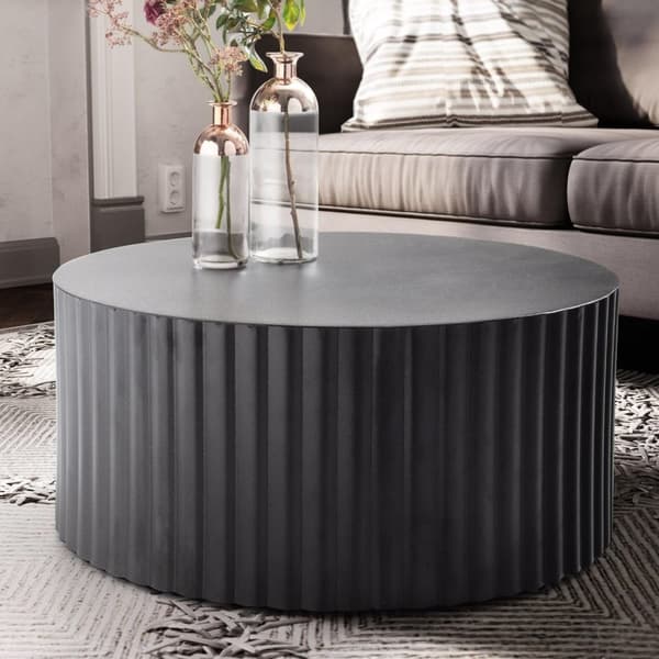 Rootz Modern Design Sofabord - Rundt bord - Elegant Lamellook - Håndlavet - Anti-Slip Nubs - Pulverlakeret jern - 67cm x 67cm x 31cm