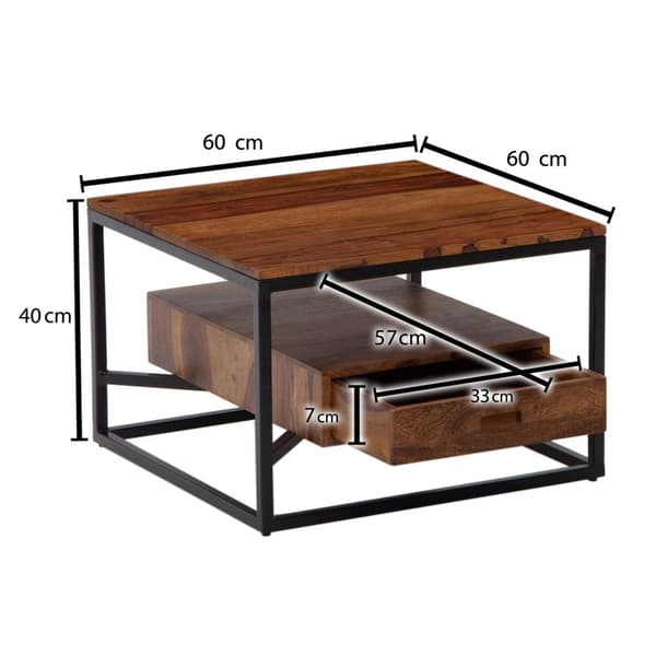 Rootz Modern Soffbord - Fyrkantigt bord - Förvaringsutrymme - Metallram - 60cm x 60cm x 40cm