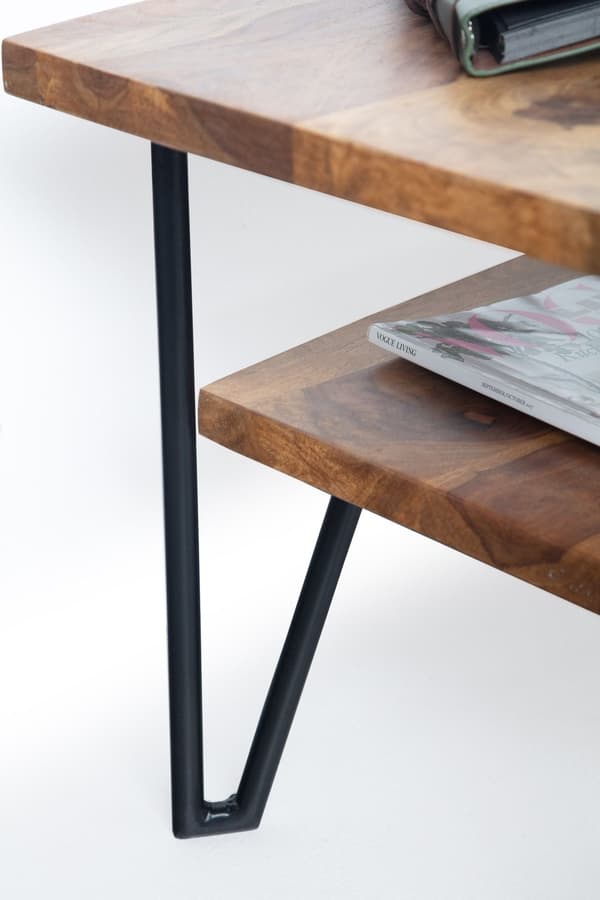 Rootz Modern Industrial -sohvapöytä - Suorakaiteen muotoinen pöytä - Säilytystila - Käsintehty - Sheesham Wood - 90cm x 50cm x 40cm
