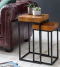 Pikkukuva 2 / 8: Rootz Industrial Design kaksiosainen sisäkkäinen pöytäsetti - Sivupöydät - Sheesham-puu - Metallirunko - Ainutlaatuinen puun syy - Käsintehty - Suojal