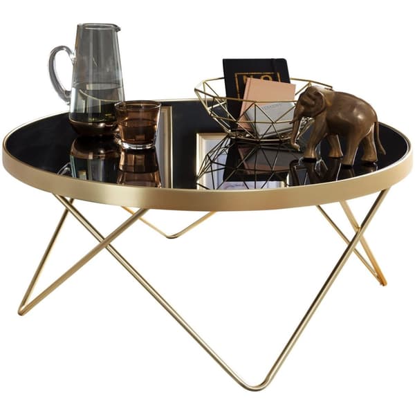 Rootz Retro sofabord - Filigran bordben - Stilfuldt centerbord - V-formede ben - Moderne farveskema - Gyldent stel - Plade af hærdet glas - 39 cm x 82