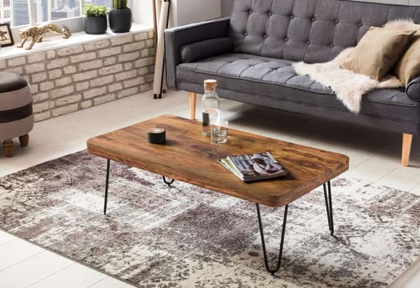 Rootz Modern Sofabord - Rektangulært bord - Sheesham Wood - Metalben - Imponerende korn - Varm atmosfære - Håndlavet - 115cm x 40cm x 60cm