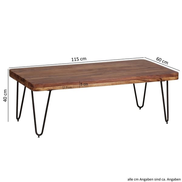 Rootz Modern Sofabord - Rektangulært bord - Sheesham Wood - Metalben - Imponerende korn - Varm atmosfære - Håndlavet - 115cm x 40cm x 60cm