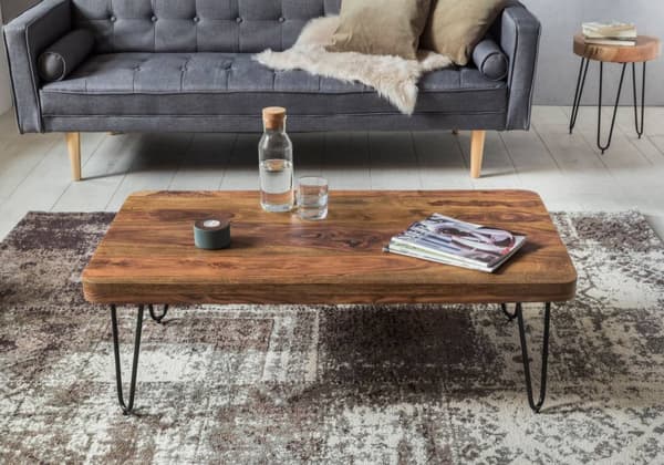 Rootz Modern Sofabord - Rektangulært bord - Sheesham Wood - Metalben - Imponerende korn - Varm atmosfære - Håndlavet - 115cm x 40cm x 60cm