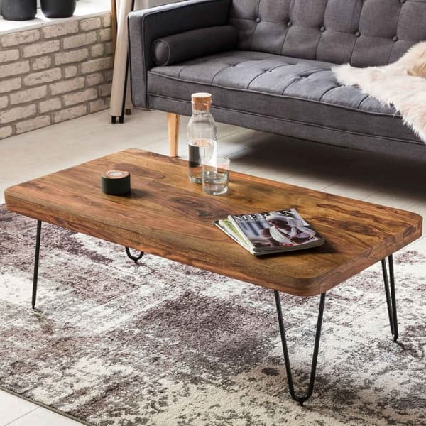 Rootz Modern Sofabord - Rektangulært bord - Sheesham Wood - Metalben - Imponerende korn - Varm atmosfære - Håndlavet - 115cm x 40cm x 60cm