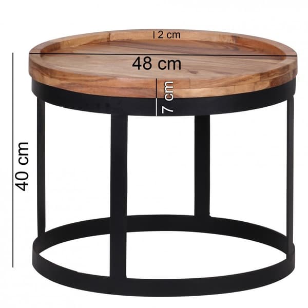 Rootz 2-delt sideborde - Stueborde - Runde bordplader - Metalbund - Moderne design - Håndlavet akacietræ - 53 cm x 45 cm x 53 cm / 48 cm x 40 cm x 48