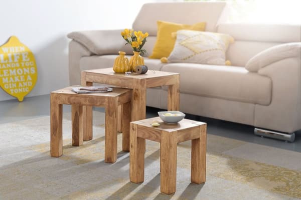 Rootz 3-delade häckbord - Massivt trä - Acacia - Handgjorda - Utrymmesbesparande - Unik ådring - 45cm x 50cm x 36cm