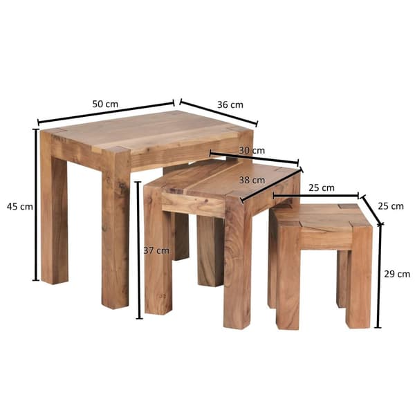 Rootz 3-delade häckbord - Massivt trä - Acacia - Handgjorda - Utrymmesbesparande - Unik ådring - 45cm x 50cm x 36cm