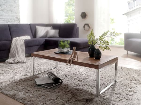 Rootz Solid Wood Soffbord - Vardagsrumsbord - Träbord - Sheesham Wood - Eleganta kromfötter - Unika träfibrer - Rektangulär form - 120cm x 40cm x 60cm