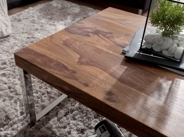 Rootz Solid Wood Soffbord - Vardagsrumsbord - Träbord - Sheesham Wood - Eleganta kromfötter - Unika träfibrer - Rektangulär form - 120cm x 40cm x 60cm