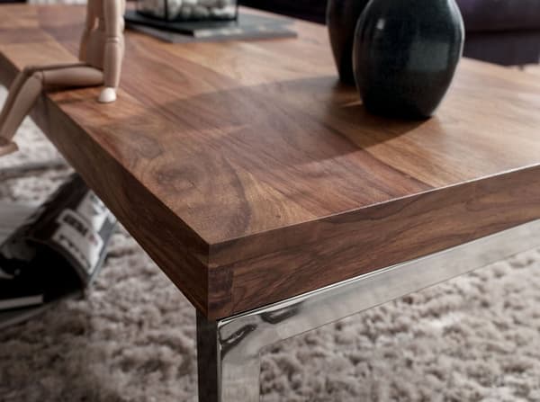 Rootz Solid Wood Soffbord - Vardagsrumsbord - Träbord - Sheesham Wood - Eleganta kromfötter - Unika träfibrer - Rektangulär form - 120cm x 40cm x 60cm