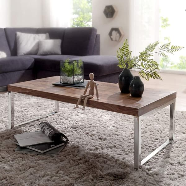 Rootz Solid Wood Soffbord - Vardagsrumsbord - Träbord - Sheesham Wood - Eleganta kromfötter - Unika träfibrer - Rektangulär form - 120cm x 40cm x 60cm