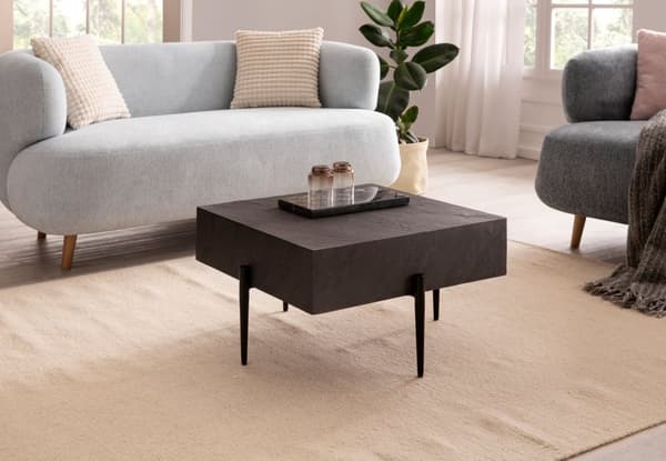 Rootz Modern Design Square Soffbord - Antracit 3D Yta - Handgjord - Unik - Mango massivt trä - MDF - Höjdjusterbara knoppar - 64cm x 64cm x 35cm