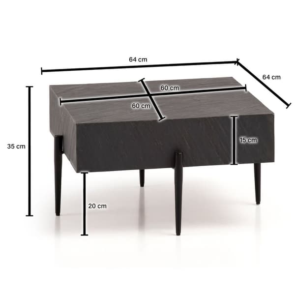 Rootz Modern Design Square Soffbord - Antracit 3D Yta - Handgjord - Unik - Mango massivt trä - MDF - Höjdjusterbara knoppar - 64cm x 64cm x 35cm