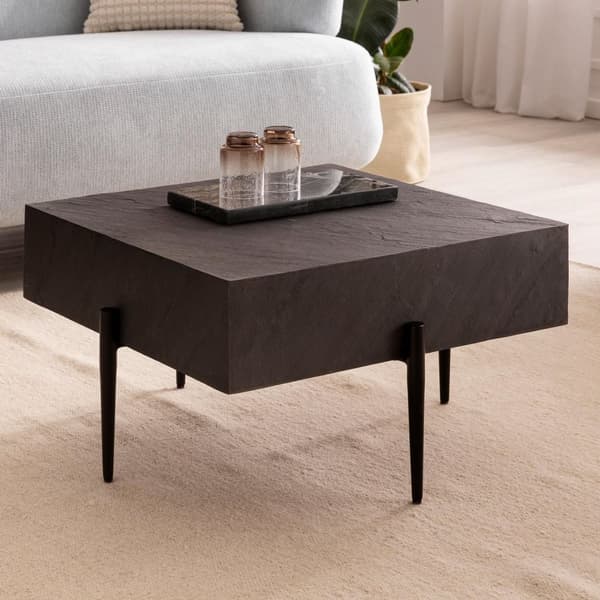 Rootz Modern Design Square Soffbord - Antracit 3D Yta - Handgjord - Unik - Mango massivt trä - MDF - Höjdjusterbara knoppar - 64cm x 64cm x 35cm