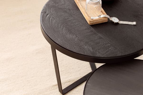 Rootz 2-delade soffbord - Modern design - Runda bord - Naturligt trä ådring - Elegant stenlook - Handgjord - Utrymmesbesparande - Golvskydd - Acaciatr