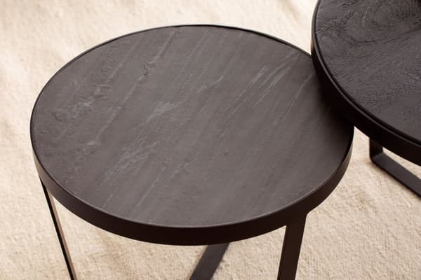 Rootz 2-delade soffbord - Modern design - Runda bord - Naturligt trä ådring - Elegant stenlook - Handgjord - Utrymmesbesparande - Golvskydd - Acaciatr