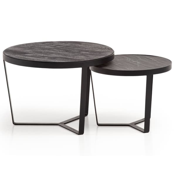 Rootz 2-delt sofaborde - Moderne design - Runde borde - Naturligt trækorn - Elegant stenlook - Håndlavet - Pladsbesparende - Gulvbeskyttere - Akacietr