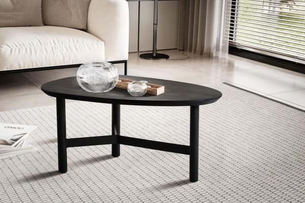 Rootz Modern Design Sofabord - Nyreformet bord - Stativstel - Håndlavet - Mangotræ - Sort - 86 cm x 50 cm x 37 cm - Tidløst udseende - Naturligt træko