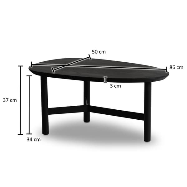 Rootz Modern Design Sofabord - Nyreformet bord - Stativstel - Håndlavet - Mangotræ - Sort - 86 cm x 50 cm x 37 cm - Tidløst udseende - Naturligt træko