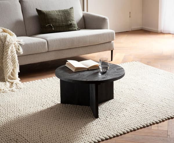 Rootz Modern Design Sofabord - Rundt bord - Stativstel - Håndlavet - Mango massivt træ - Unikt - Sort - 60cm x 60cm x 33cm