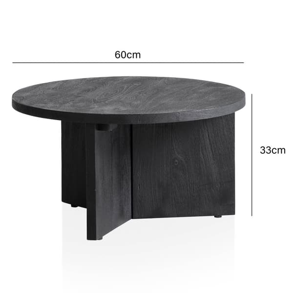 Rootz Modern Design Sofabord - Rundt bord - Stativstel - Håndlavet - Mango massivt træ - Unikt - Sort - 60cm x 60cm x 33cm