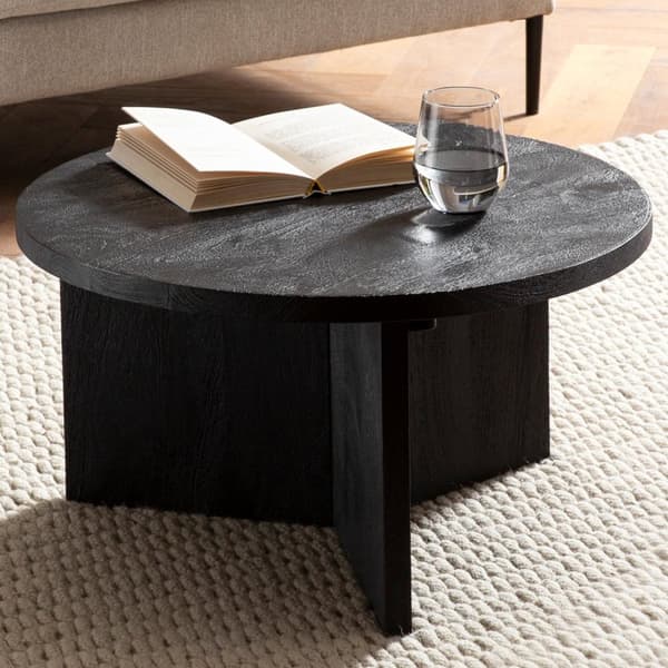 Rootz Modern Design Sofabord - Rundt bord - Stativstel - Håndlavet - Mango massivt træ - Unikt - Sort - 60cm x 60cm x 33cm