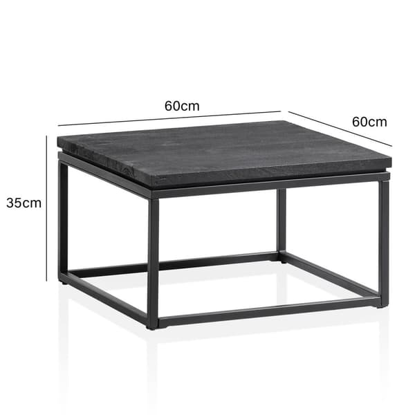 Rootz Modern Design Sofabord - Firkantet bord - Håndlavet - Mangotræ - Sort - Unik - Anti-Slip Nubs - 60cm x 60cm x 35cm