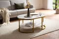 Miniatyrbild 3 av 7: Rootz Modern Design rektangulärt soffbord - Soffbord - Marmorlook - Vit & Guld - Förvaringsområde - Elegant stil - Robust metallram - 100cm x 60cm x 4