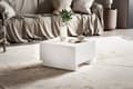 Miniatyrbillede 3 af 7: Rootz Elegant Sofabord - Kubebord - Højglans finish - Hvid - Fjernbetjeningsopbevaring - Alsidigt design - 60 cm x 60 cm x 35 cm