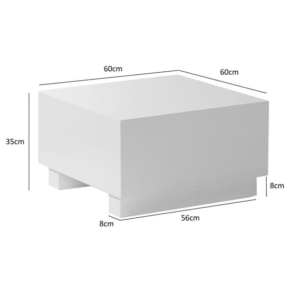 Rootz Elegant Sofabord - Kubebord - Højglans finish - Hvid - Fjernbetjeningsopbevaring - Alsidigt design - 60 cm x 60 cm x 35 cm