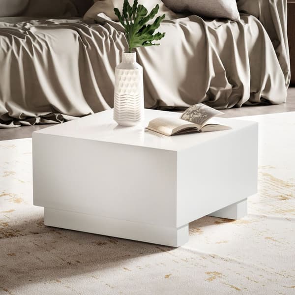 Rootz Elegant Sofabord - Kubebord - Højglans finish - Hvid - Fjernbetjeningsopbevaring - Alsidigt design - 60 cm x 60 cm x 35 cm