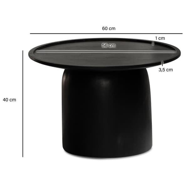 Rootz Modern Design -sohvapöytä - Pyöreä pöytä - Rumpun runko - Käsintehty - Mangopuu - Musta - Ainutlaatuinen - Suojalakka - Korotettu reuna - 60cm x