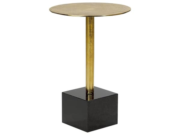 Sidobord Svart och Guld Metall Stenfot Rund Geometrisk Form Modernt Ändbord