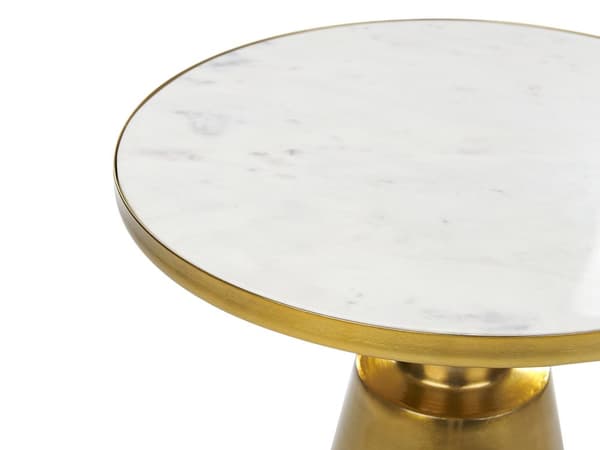 Sidobord Vit och Guld Metall Sten Bas Rund Geometrisk Form Modernt Ändbord