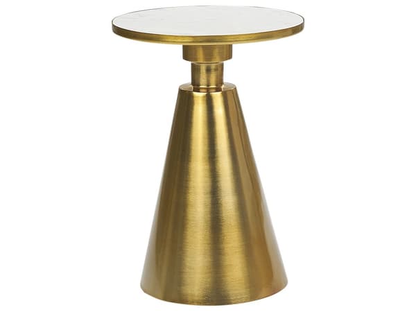 Sidobord Vit och Guld Metall Sten Bas Rund Geometrisk Form Modernt Ändbord