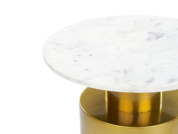 Sidobord Vit och Guld Metall Sten Bas Rund Geometrisk Form Modernt Ändbord