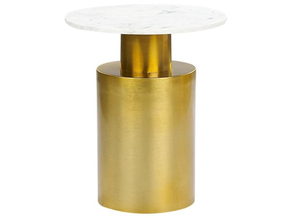 Sidobord Vit och Guld Metall Sten Bas Rund Geometrisk Form Modernt Ändbord