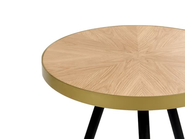 Rundt Sort Sofabord med Gyldne Elementer Træplade Metalben Moderne Design