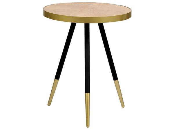 Rundt Sort Sofabord med Gyldne Elementer Træplade Metalben Moderne Design