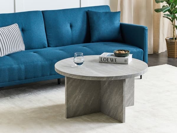 Sofabord Grå MDF stenlignende finér steneffekt 80 x 80 cm Klassisk moderne design stue
