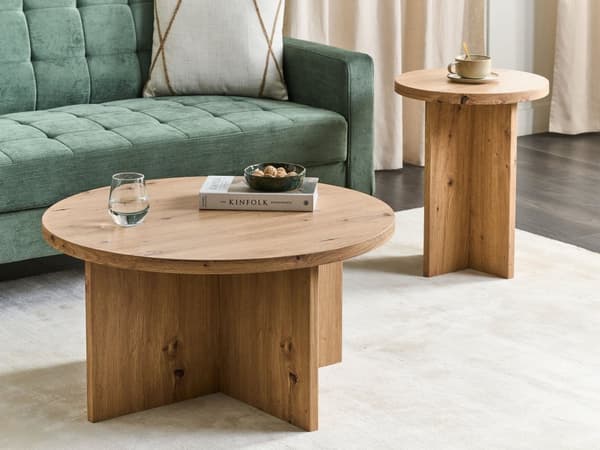 Sidebord lyst træ med træ effekt 55 x 42 cm rundt X-base moderne stil stue opholdsrum