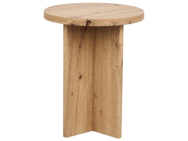 Sidebord lyst træ med træ effekt 55 x 42 cm rundt X-base moderne stil stue opholdsrum