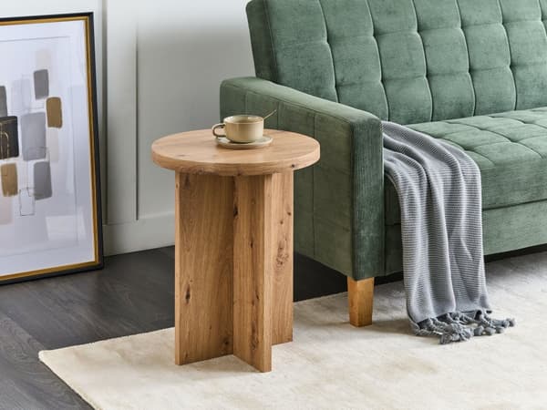 Sidebord lyst træ med træ effekt 55 x 42 cm rundt X-base moderne stil stue opholdsrum