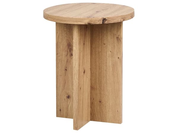 Sidebord lyst træ med træ effekt 55 x 42 cm rundt X-base moderne stil stue opholdsrum