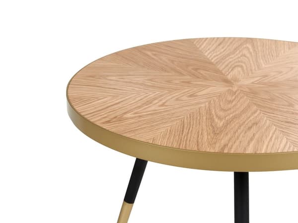 Sofabord Mørkt Træ ø 61 cm Rundt Bord med Gylden Ben til Sofa Stue Tilbehør