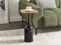 Miniatyrbillede 2 af 6: Sidebord lys akacietop sort jernben 30 x 59 x 30 cm rundt sidebord med marmormønster moderne stil